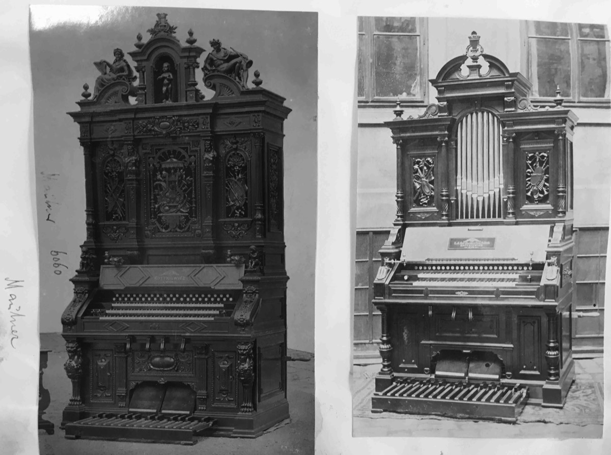 2 Pedalharmoniuen - links als Hybridinstrument